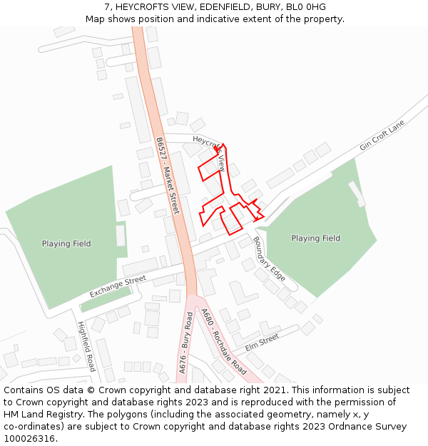 7, HEYCROFTS VIEW, EDENFIELD, BURY, BL0 0HG: Location map and indicative extent of plot
