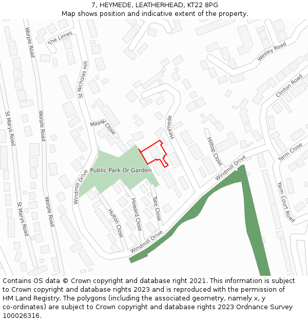 7, HEYMEDE, LEATHERHEAD, KT22 8PG: Location map and indicative extent of plot