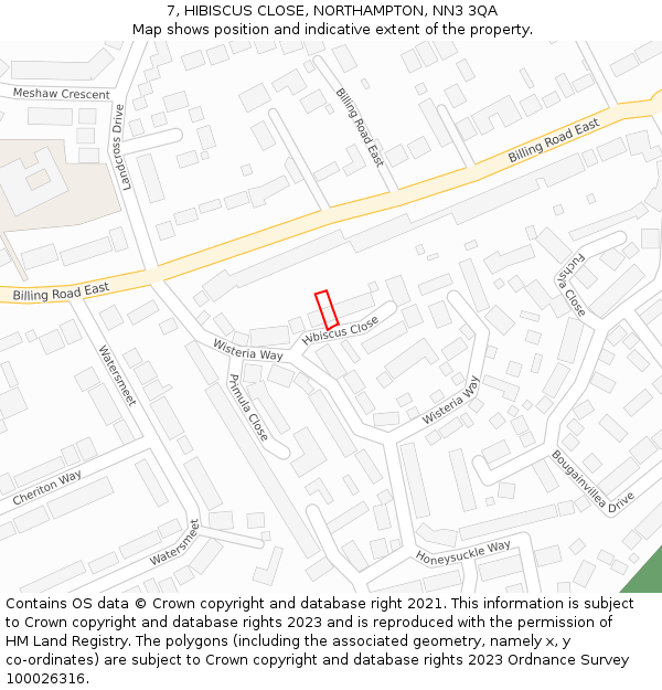 7, HIBISCUS CLOSE, NORTHAMPTON, NN3 3QA: Location map and indicative extent of plot