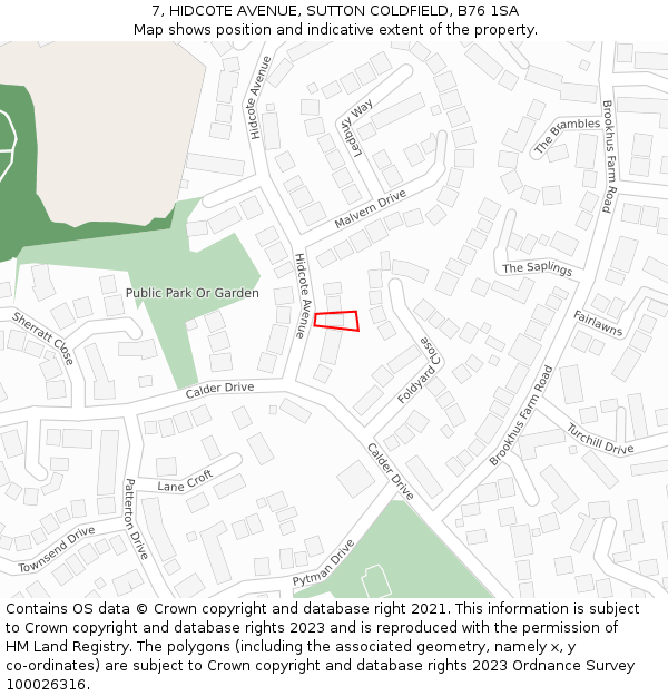 7, HIDCOTE AVENUE, SUTTON COLDFIELD, B76 1SA: Location map and indicative extent of plot