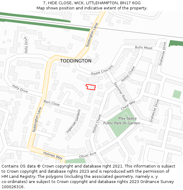 7, HIDE CLOSE, WICK, LITTLEHAMPTON, BN17 6GG: Location map and indicative extent of plot