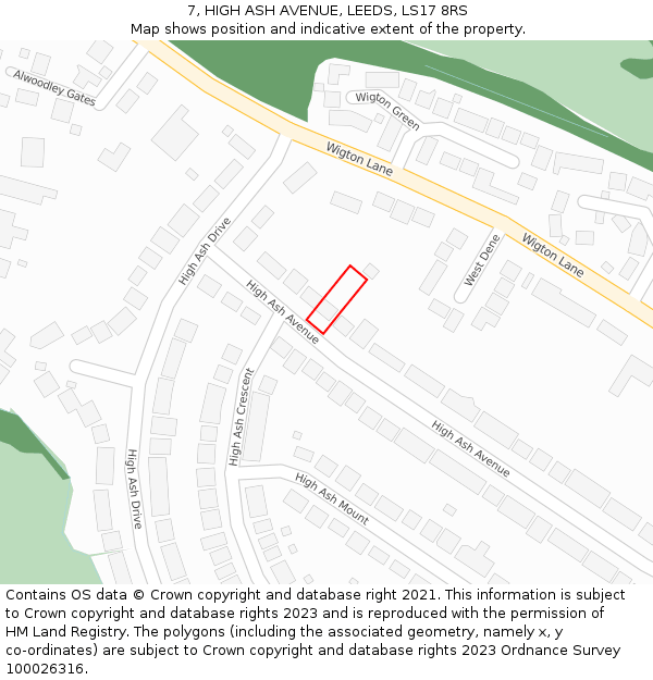 7, HIGH ASH AVENUE, LEEDS, LS17 8RS: Location map and indicative extent of plot