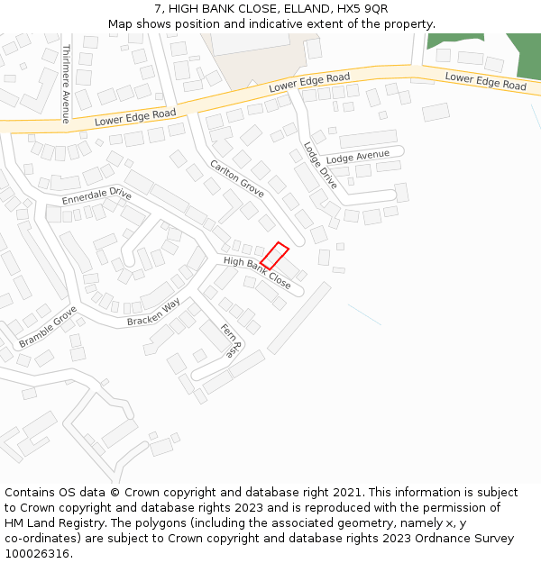 7, HIGH BANK CLOSE, ELLAND, HX5 9QR: Location map and indicative extent of plot