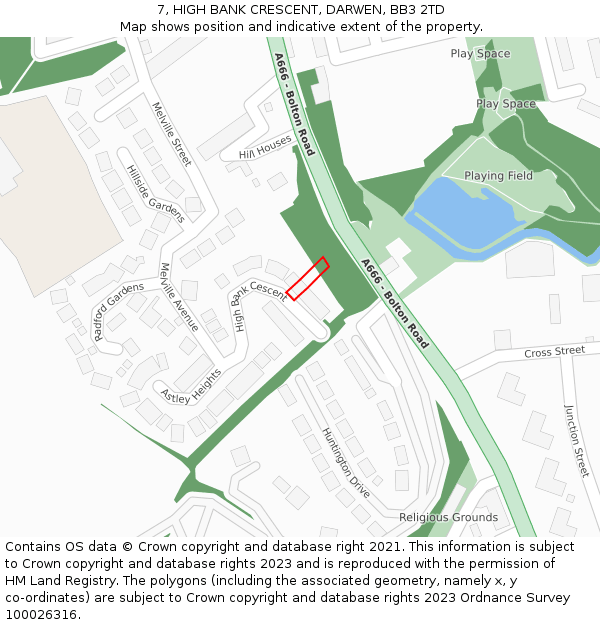 7, HIGH BANK CRESCENT, DARWEN, BB3 2TD: Location map and indicative extent of plot