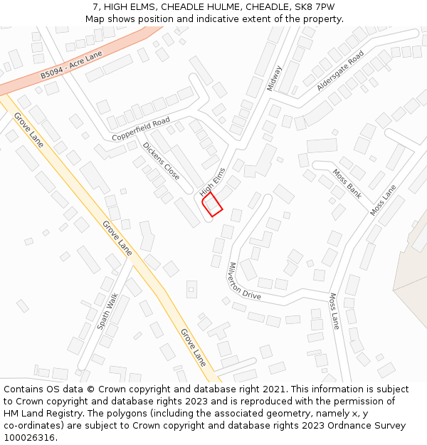 7, HIGH ELMS, CHEADLE HULME, CHEADLE, SK8 7PW: Location map and indicative extent of plot