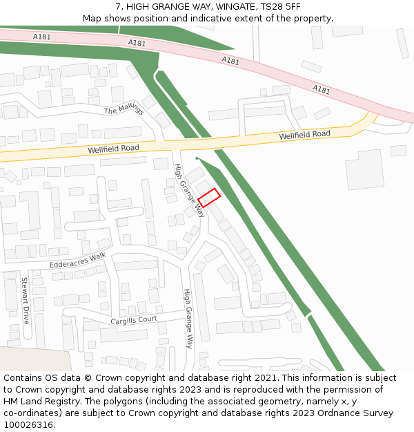 7, HIGH GRANGE WAY, WINGATE, TS28 5FF: Location map and indicative extent of plot