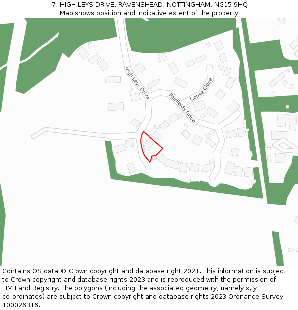 7, HIGH LEYS DRIVE, RAVENSHEAD, NOTTINGHAM, NG15 9HQ: Location map and indicative extent of plot