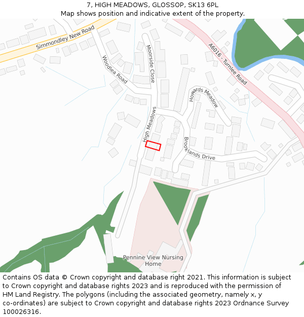7, HIGH MEADOWS, GLOSSOP, SK13 6PL: Location map and indicative extent of plot