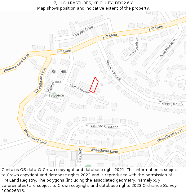 7, HIGH PASTURES, KEIGHLEY, BD22 6JY: Location map and indicative extent of plot