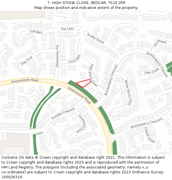 7, HIGH STONE CLOSE, REDCAR, TS10 2PR: Location map and indicative extent of plot