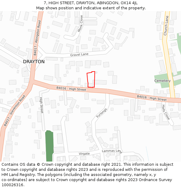 7, HIGH STREET, DRAYTON, ABINGDON, OX14 4JL: Location map and indicative extent of plot