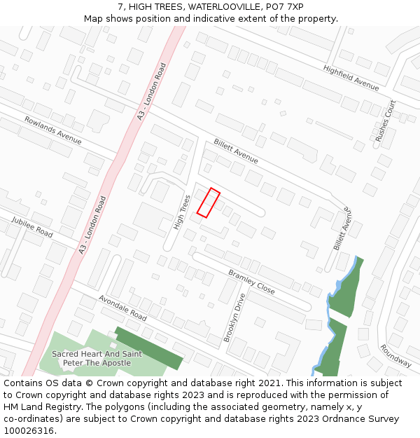 7, HIGH TREES, WATERLOOVILLE, PO7 7XP: Location map and indicative extent of plot