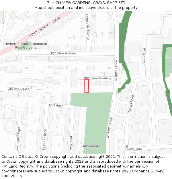 7, HIGH VIEW GARDENS, GRAYS, RM17 6TD: Location map and indicative extent of plot