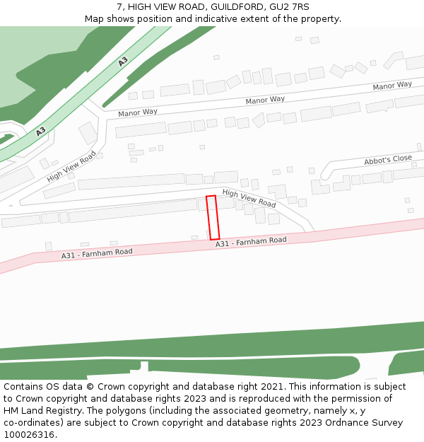 7, HIGH VIEW ROAD, GUILDFORD, GU2 7RS: Location map and indicative extent of plot