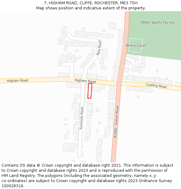 7, HIGHAM ROAD, CLIFFE, ROCHESTER, ME3 7SH: Location map and indicative extent of plot