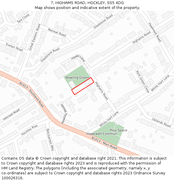 7, HIGHAMS ROAD, HOCKLEY, SS5 4DG: Location map and indicative extent of plot