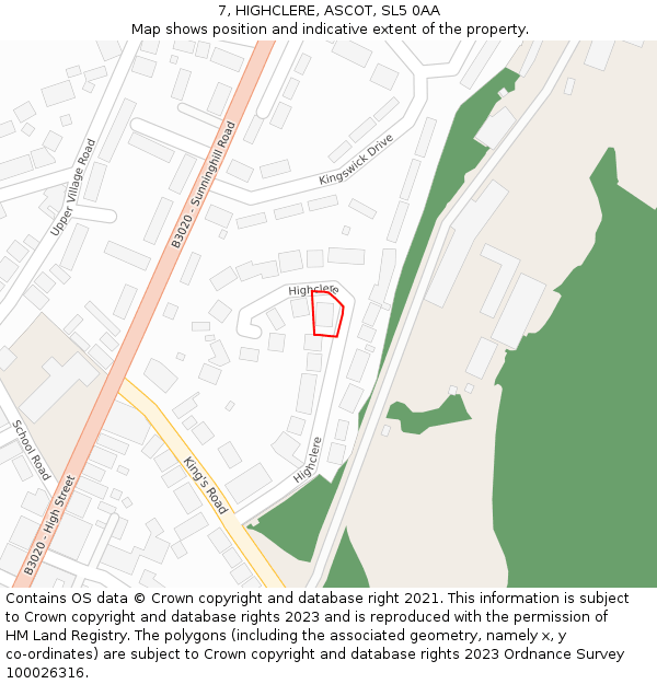 7, HIGHCLERE, ASCOT, SL5 0AA: Location map and indicative extent of plot