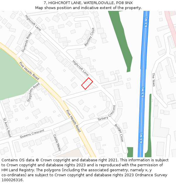 7, HIGHCROFT LANE, WATERLOOVILLE, PO8 9NX: Location map and indicative extent of plot