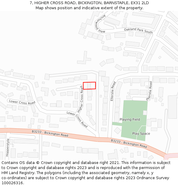 7, HIGHER CROSS ROAD, BICKINGTON, BARNSTAPLE, EX31 2LD: Location map and indicative extent of plot