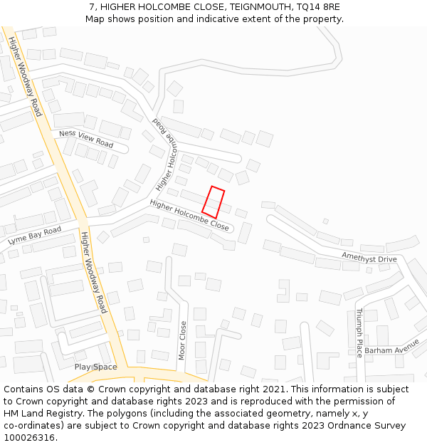 7, HIGHER HOLCOMBE CLOSE, TEIGNMOUTH, TQ14 8RE: Location map and indicative extent of plot
