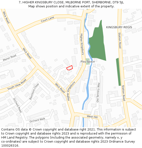 7, HIGHER KINGSBURY CLOSE, MILBORNE PORT, SHERBORNE, DT9 5JL: Location map and indicative extent of plot