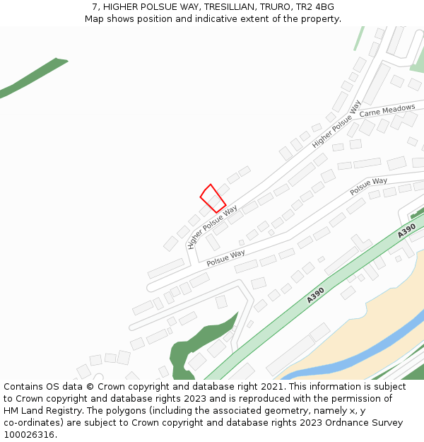 7, HIGHER POLSUE WAY, TRESILLIAN, TRURO, TR2 4BG: Location map and indicative extent of plot