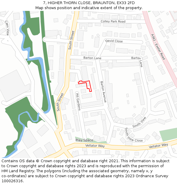 7, HIGHER THORN CLOSE, BRAUNTON, EX33 2FD: Location map and indicative extent of plot