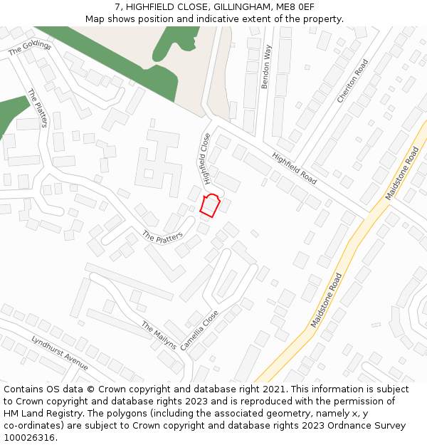 7, HIGHFIELD CLOSE, GILLINGHAM, ME8 0EF: Location map and indicative extent of plot