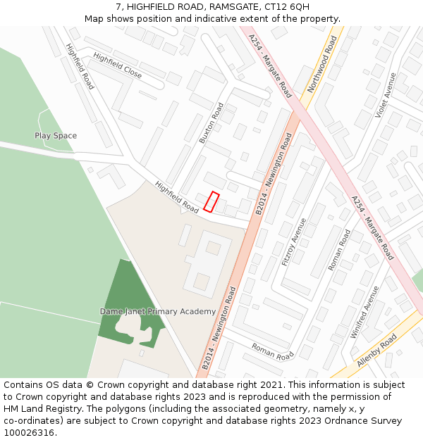 7, HIGHFIELD ROAD, RAMSGATE, CT12 6QH: Location map and indicative extent of plot