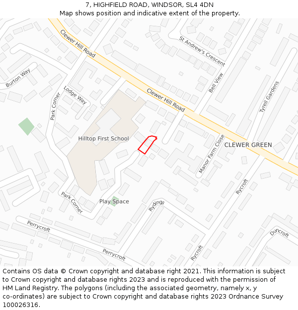 7, HIGHFIELD ROAD, WINDSOR, SL4 4DN: Location map and indicative extent of plot