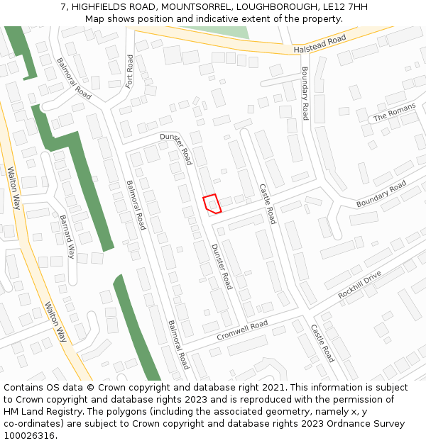 7, HIGHFIELDS ROAD, MOUNTSORREL, LOUGHBOROUGH, LE12 7HH: Location map and indicative extent of plot