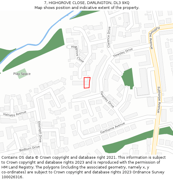 7, HIGHGROVE CLOSE, DARLINGTON, DL3 9XQ: Location map and indicative extent of plot