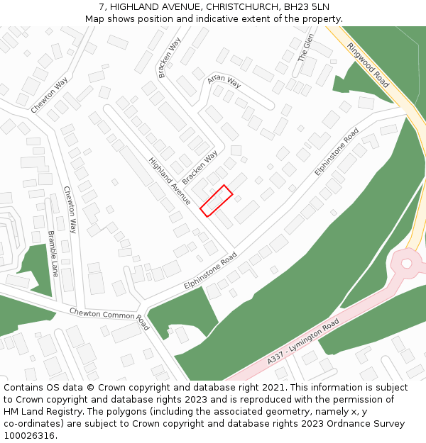 7, HIGHLAND AVENUE, CHRISTCHURCH, BH23 5LN: Location map and indicative extent of plot