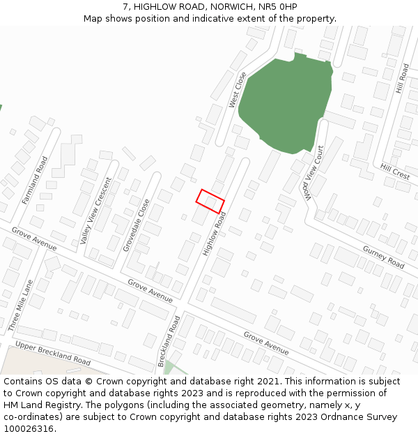 7, HIGHLOW ROAD, NORWICH, NR5 0HP: Location map and indicative extent of plot