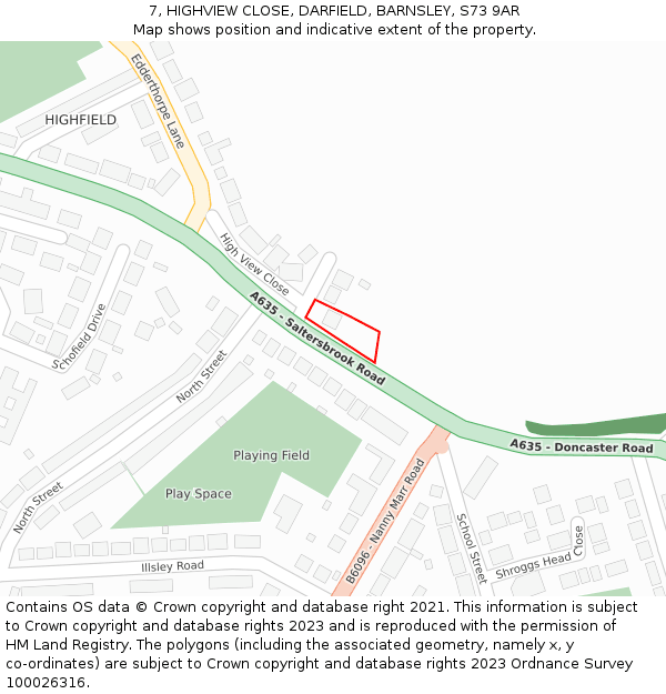 7, HIGHVIEW CLOSE, DARFIELD, BARNSLEY, S73 9AR: Location map and indicative extent of plot