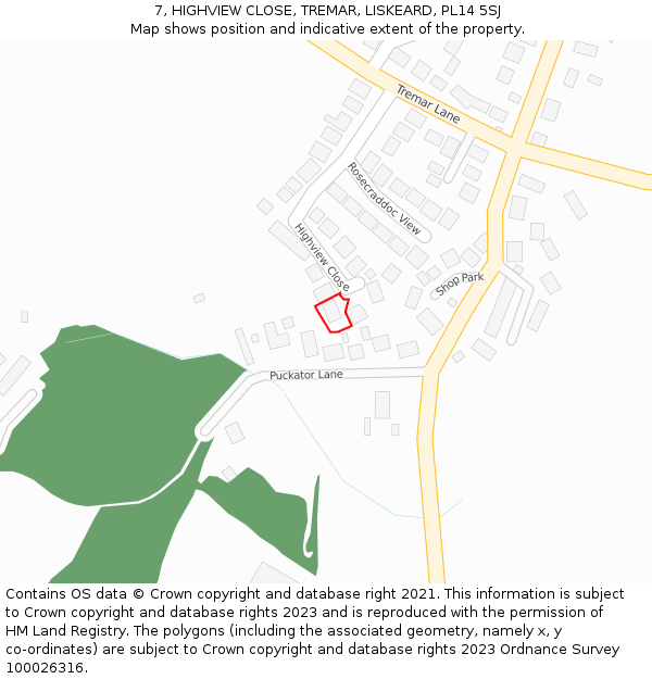 7, HIGHVIEW CLOSE, TREMAR, LISKEARD, PL14 5SJ: Location map and indicative extent of plot