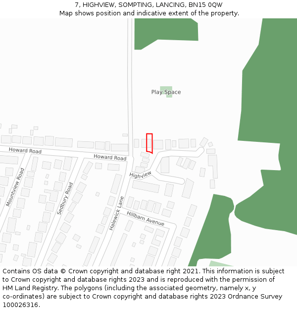 7, HIGHVIEW, SOMPTING, LANCING, BN15 0QW: Location map and indicative extent of plot