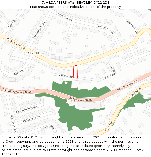 7, HILDA PEERS WAY, BEWDLEY, DY12 2DB: Location map and indicative extent of plot