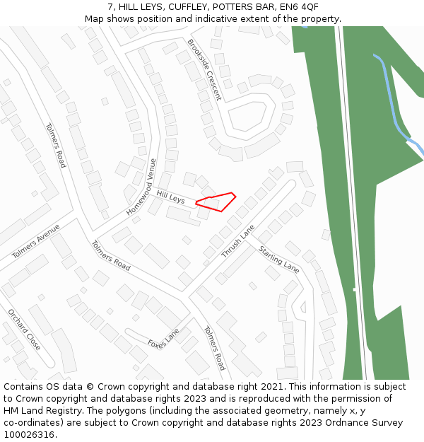 7, HILL LEYS, CUFFLEY, POTTERS BAR, EN6 4QF: Location map and indicative extent of plot