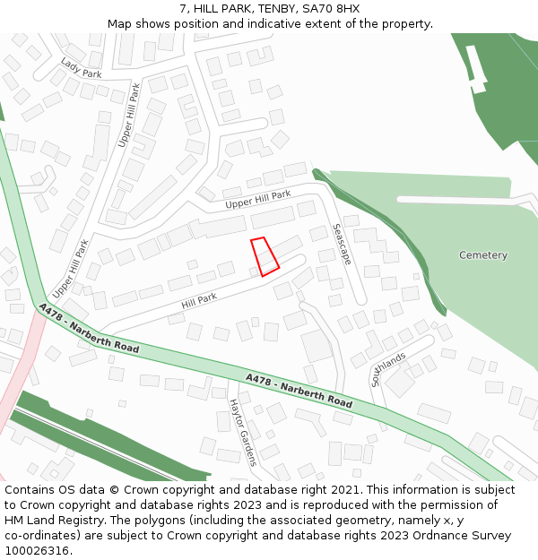 7, HILL PARK, TENBY, SA70 8HX: Location map and indicative extent of plot