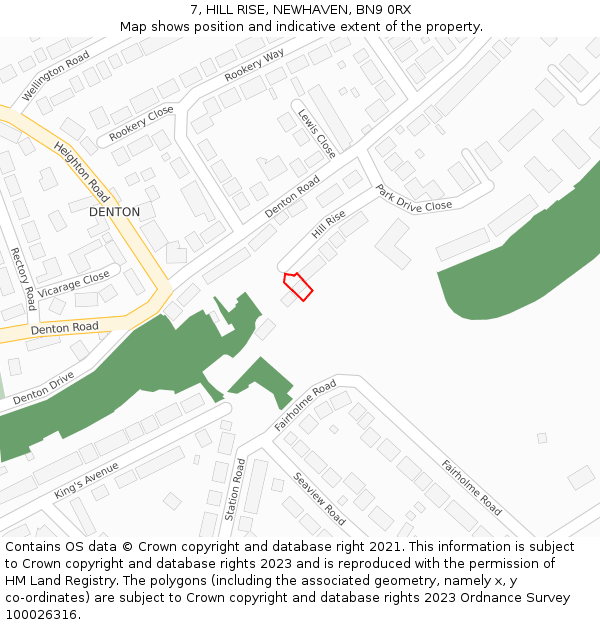 7, HILL RISE, NEWHAVEN, BN9 0RX: Location map and indicative extent of plot