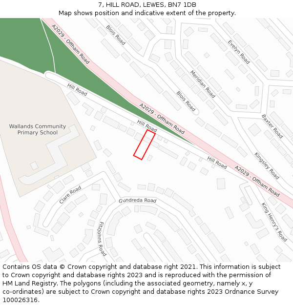 7, HILL ROAD, LEWES, BN7 1DB: Location map and indicative extent of plot