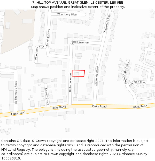 7, HILL TOP AVENUE, GREAT GLEN, LEICESTER, LE8 9EE: Location map and indicative extent of plot