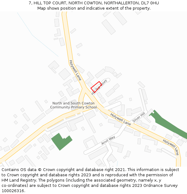 7, HILL TOP COURT, NORTH COWTON, NORTHALLERTON, DL7 0HU: Location map and indicative extent of plot