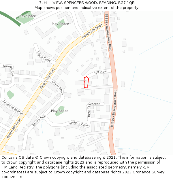 7, HILL VIEW, SPENCERS WOOD, READING, RG7 1QB: Location map and indicative extent of plot