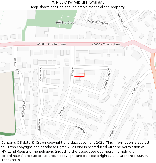 7, HILL VIEW, WIDNES, WA8 9AL: Location map and indicative extent of plot