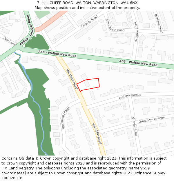 7, HILLCLIFFE ROAD, WALTON, WARRINGTON, WA4 6NX: Location map and indicative extent of plot