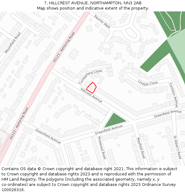 7, HILLCREST AVENUE, NORTHAMPTON, NN3 2AB: Location map and indicative extent of plot