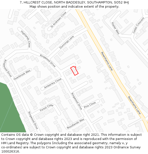 7, HILLCREST CLOSE, NORTH BADDESLEY, SOUTHAMPTON, SO52 9HJ: Location map and indicative extent of plot