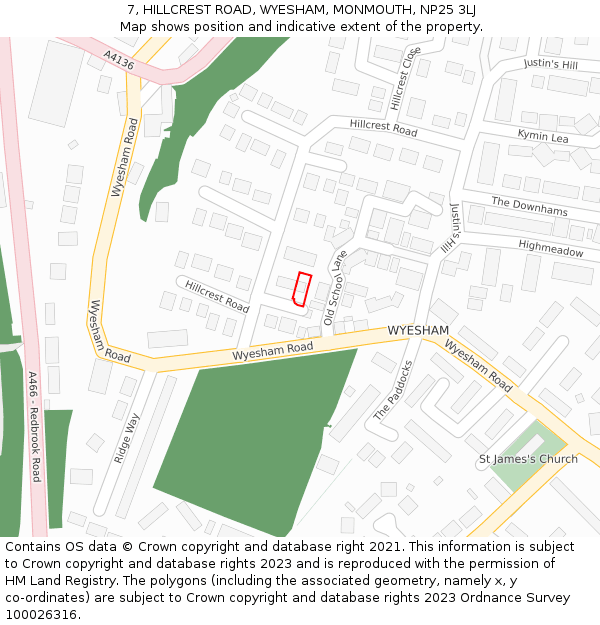 7, HILLCREST ROAD, WYESHAM, MONMOUTH, NP25 3LJ: Location map and indicative extent of plot